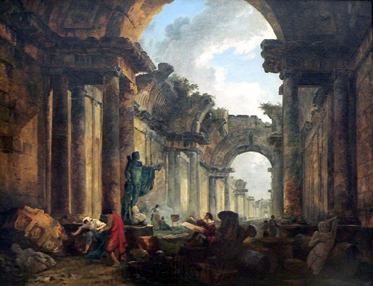 Hubert Robert Imaginary View of the Grand Gallery of the Louvre in Ruins Germany oil painting art